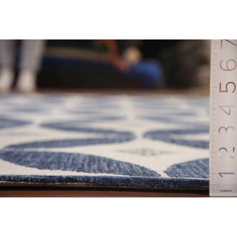 Ivory/ Blue Circles Hand-Tufted Modern Rug Contemporary Carpet