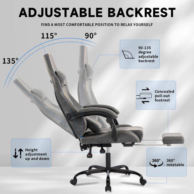 Ergonomic Gaming Chair with Lumbar Support Footrest and PU Leather