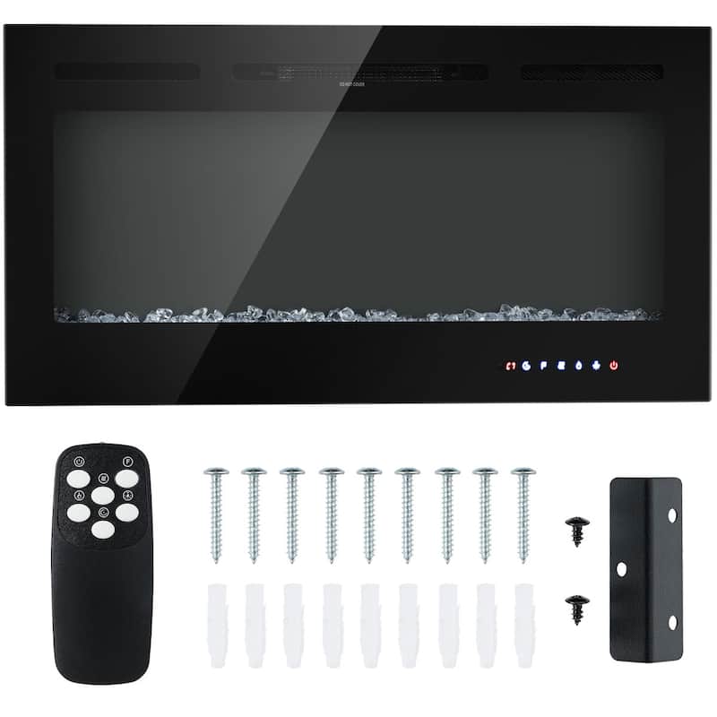 40" Electric Fireplace Heater In-Wall recessed&Wall Mounted 750W/1500W - Black