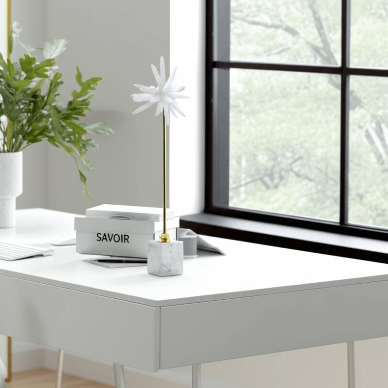 Stone and Marble Starburst Decorative Object with Geometric Base