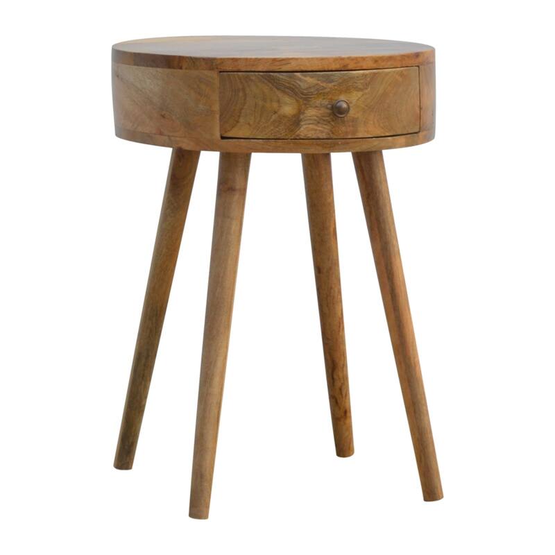 Circular Oak Bedside Table with One Drawer