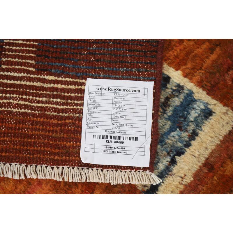 Orange Moroccan Oriental Area Rug Handmade Modern Wool Carpet - 5'9" x 7'8"