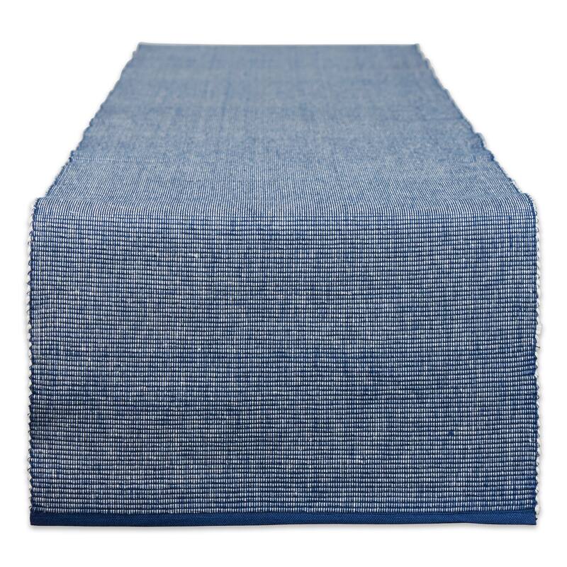 Variegated and Ribbed Cotton Table Runner - 108" - Navy Blue and White