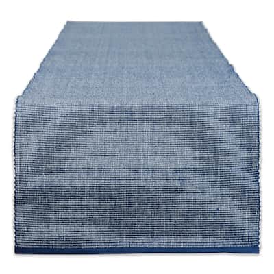 Variegated and Ribbed Cotton Table Runner - 108" - Navy Blue and White
