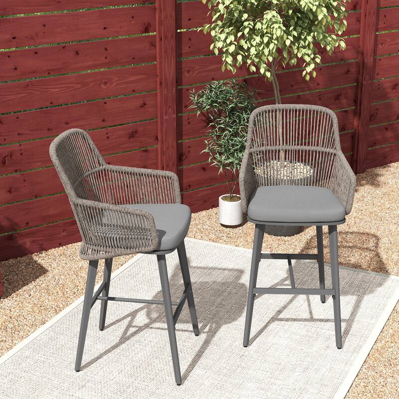 Outdoor 2-Piece Arm Barstool Chairs with Cushions