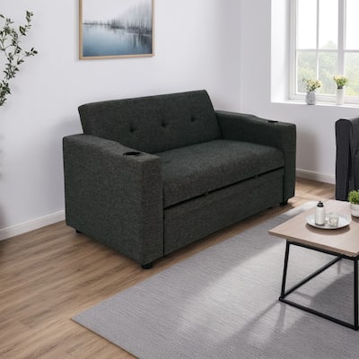 Soen Convertible Sofa w Pull Out Sleeper Bed, 2 Pillows, Charcoal Gray