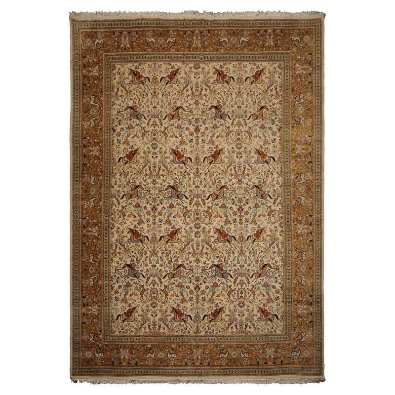 9x13'9'' Hand Knotted Ivory Wool Traditional Vintage Area Rug - 9' x 13' 9''