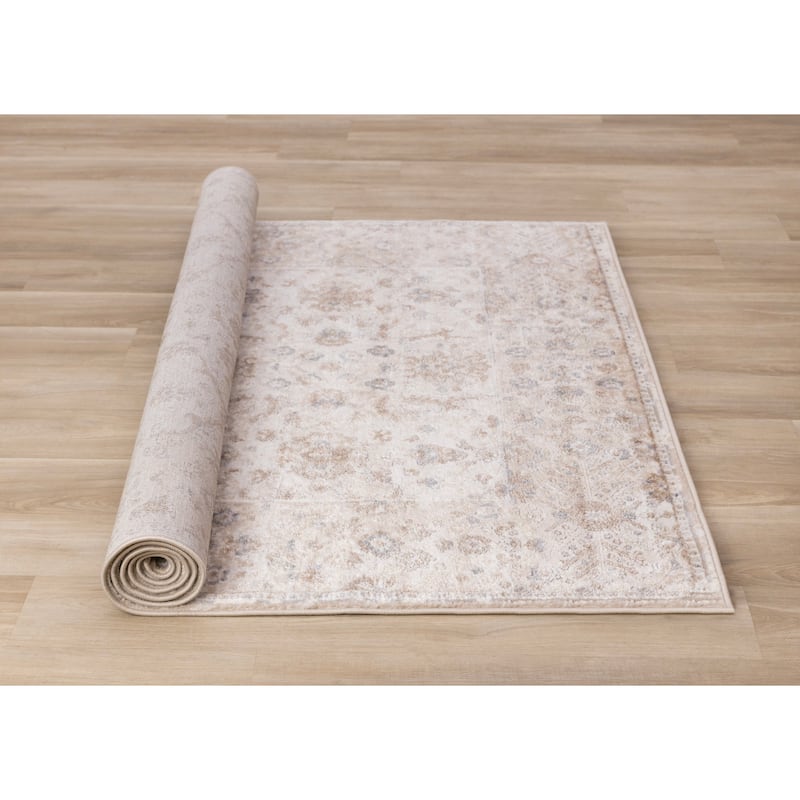 Beige White Grey Elegant Classic Rug