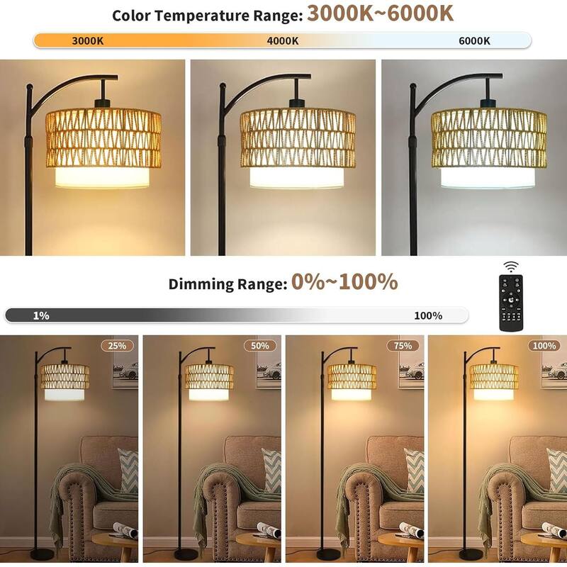 Arc Floor Lamp with Table and Shelves