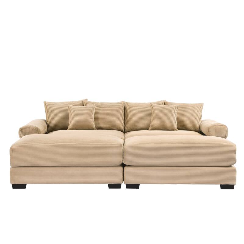 Sectional Couch with 2 Movable Ottomans, 92" Corduroy Couches for Living Room, Upholstered Sofa Couch with Deep Seat for Bedroom