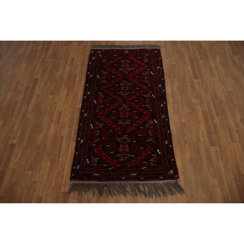 Hand Knotted Oriental 100% Wool Carpet Traditional Geometric Red Balouch Area Rug - 6' 9'' X 3' 6''