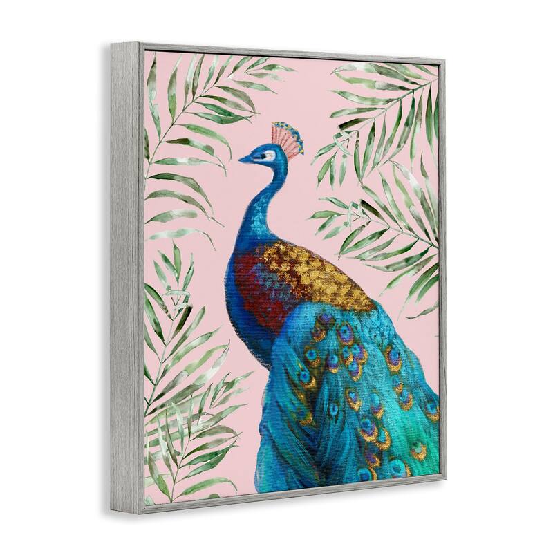 Stupell Elegant Peacock & Palm Sprigs Framed Giclee Art Design By Nan