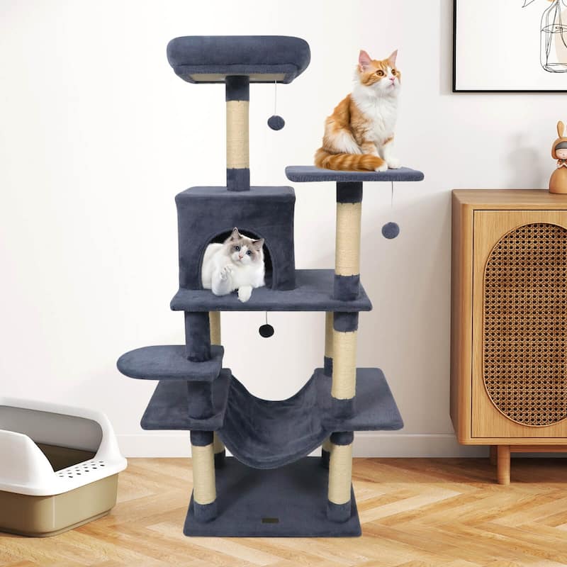 Costway 58” Tall Multi-level Cat Tree with Upholstered Perch & Cat - See Details