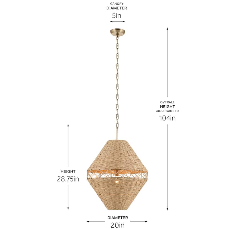 Kichler Lighting Lulo 20 Inch 1 Light Pendant with Handwoven Natural Cord in Champagne Bronze