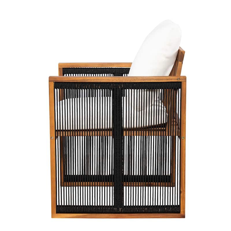 Christopher Knight Home - Valmont Modern Outdoor Acacia Wood Dining Arm Chair with Rope Back & Washable Cushion, Set of 2