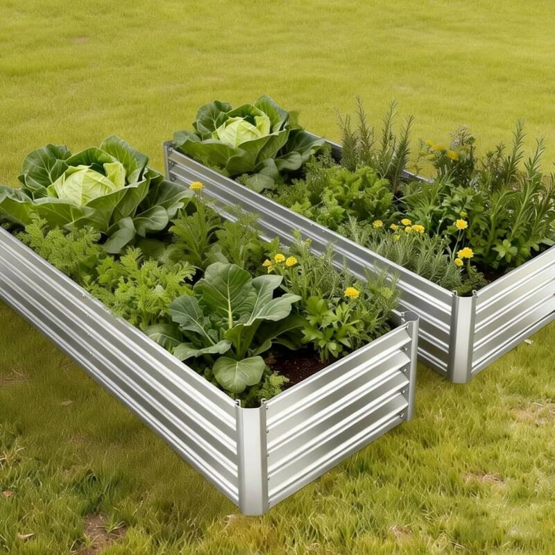 2 PCS 6x1.5x1 Ft Galvanized Raised Garden Bed, Planter Box with Cover for Gardening, Flowers - Silver