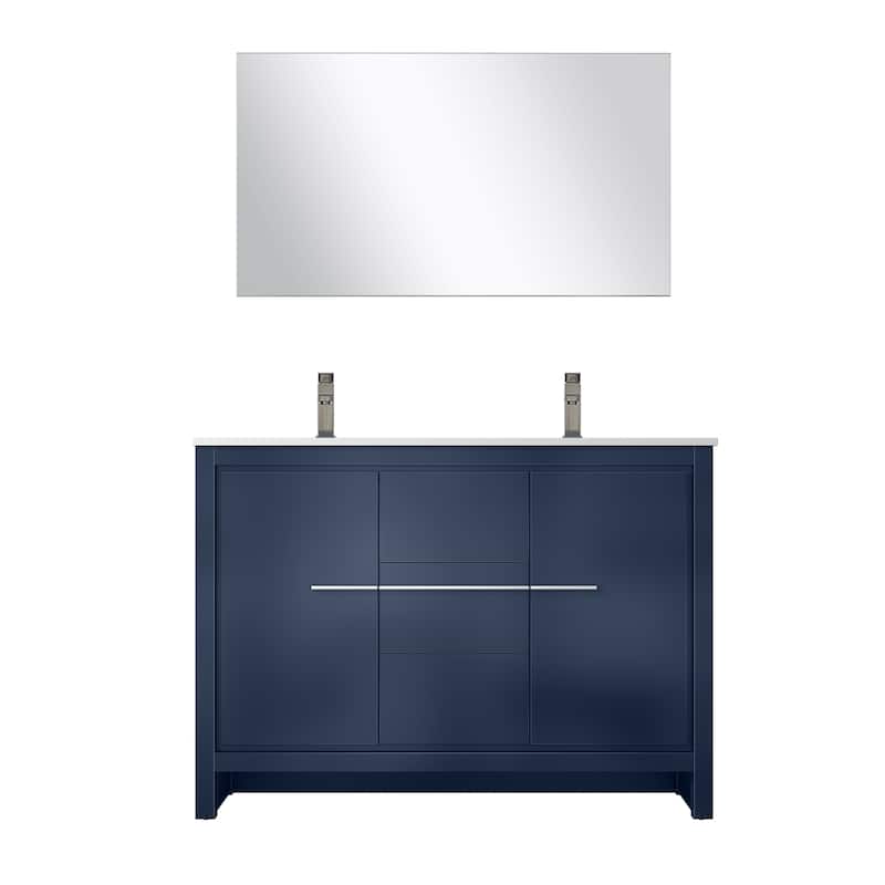 Lafarre Bath Vanity with Quartz Top, Sink, Mirror and Chrome Faucet - 48 inch - Navy Blue