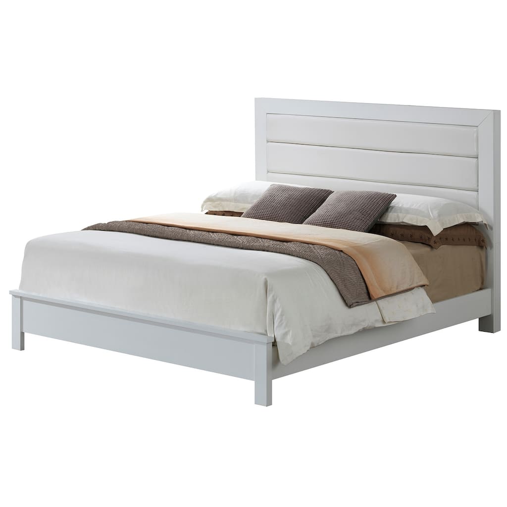 Padded Faux Leather Upholstered King Panel Bed - 87" - White