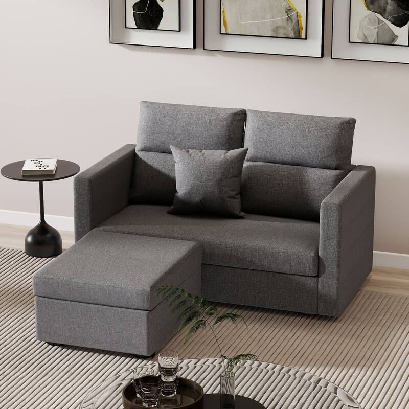 Linen Sectional Couches Modular Sofa with Ottoman for Living Room - Grey