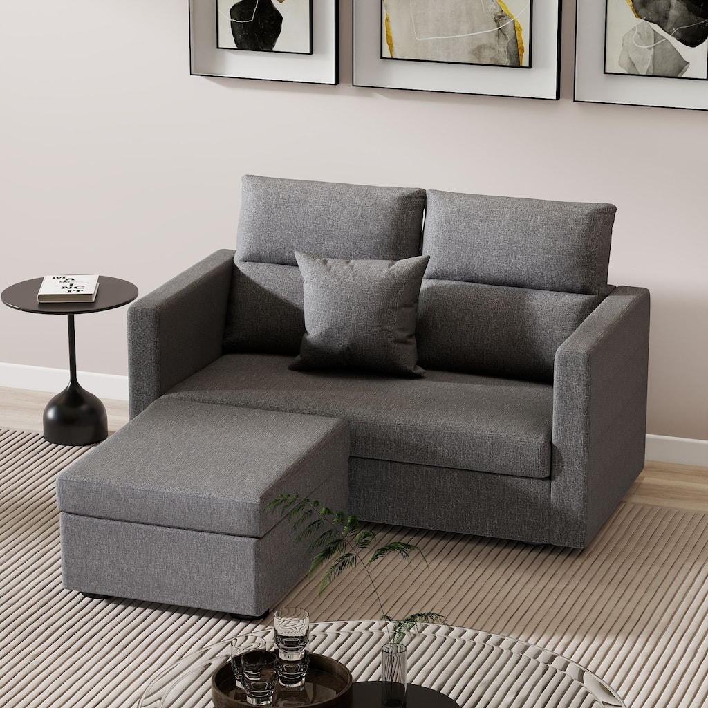 Linen Sectional Couches Modular Sofa with Ottoman for Living Room - Grey