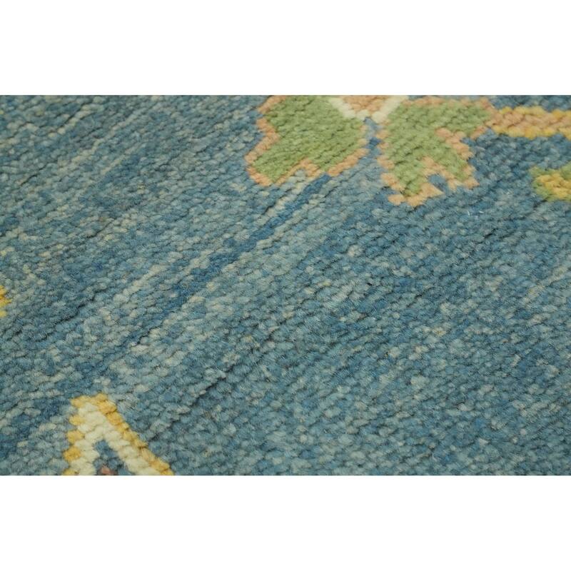 Vegetable Dye Blue Oushak Turkish Area Rug, Floral Geometric Carpet - 11' 9'' X 9' 5''
