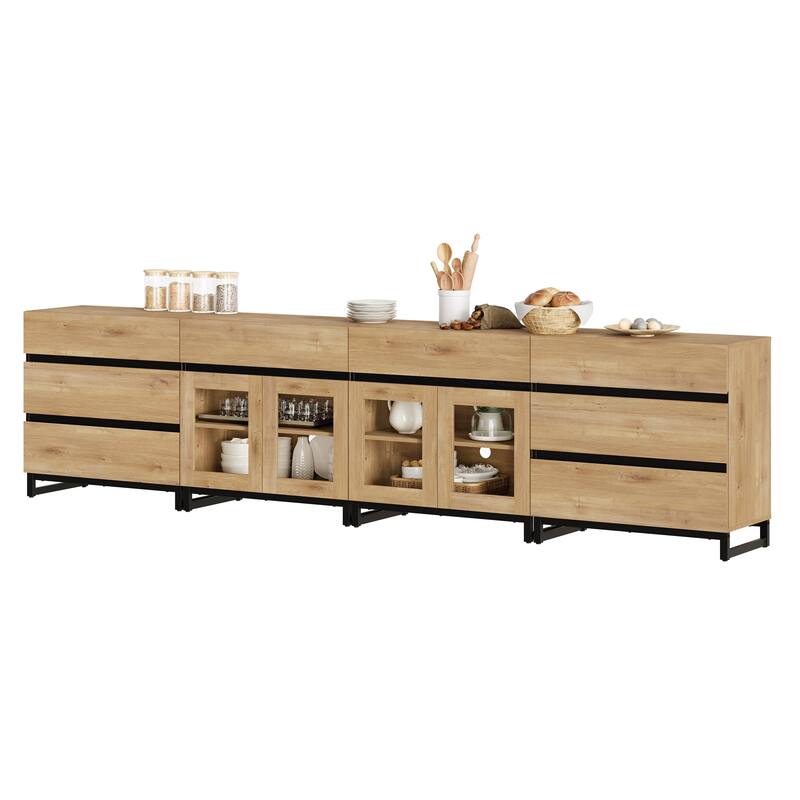 4-in-1 TV Stand for 120" TVs, Console with Glass Doors & 8 Drawers