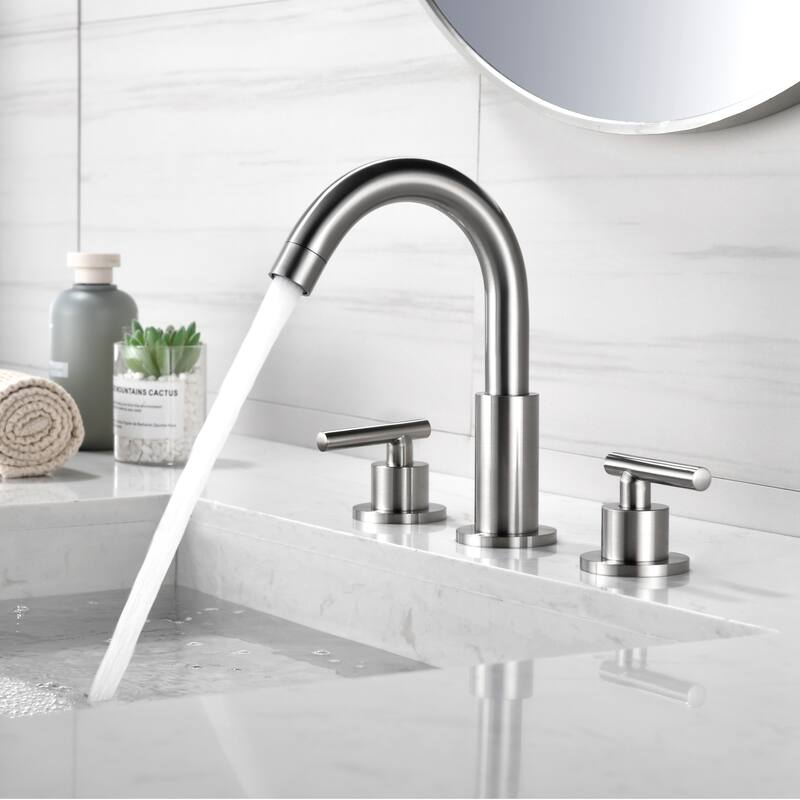 Modland Widespread 3-Hole Bathroom Faucet, 500K Cycle Ceramic Cartridge, 360 Swivel Spout & CEC Certified (Black/Gold/Nickel)