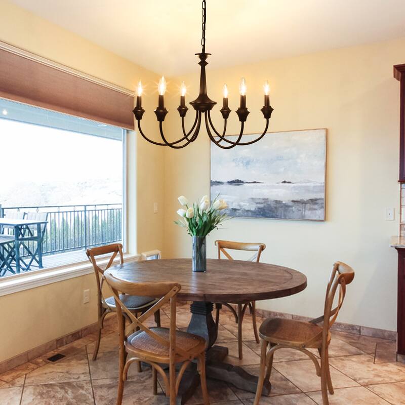 6-Light Modern Chandelier , Farmhouse Candle Chandelier for Dining Room Living Room Bedroom Kitchen - W24.4"x H15.55"