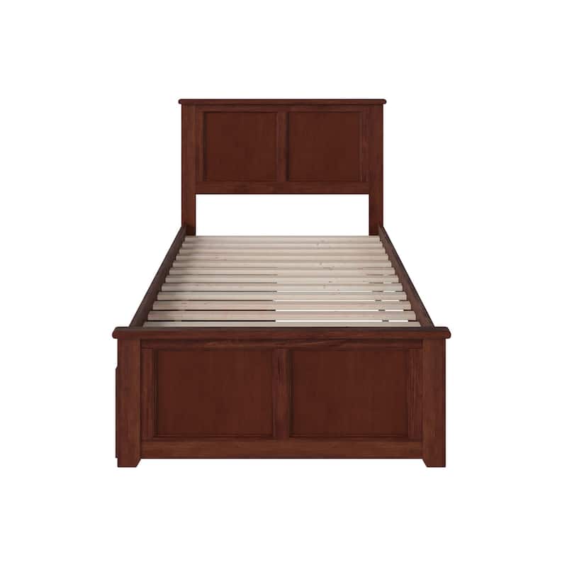 Madison Twin Platform Bed with Matching Footboard with 2 Drawers in Walnut