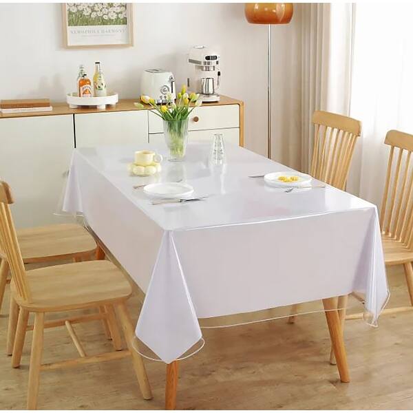 slide 2 of 6, Premium (60" Wide) Clear Plastic Vinyl Fabric Table Cover Protector Tablecloth for Dining Room Table Oblong - 60" x 108"