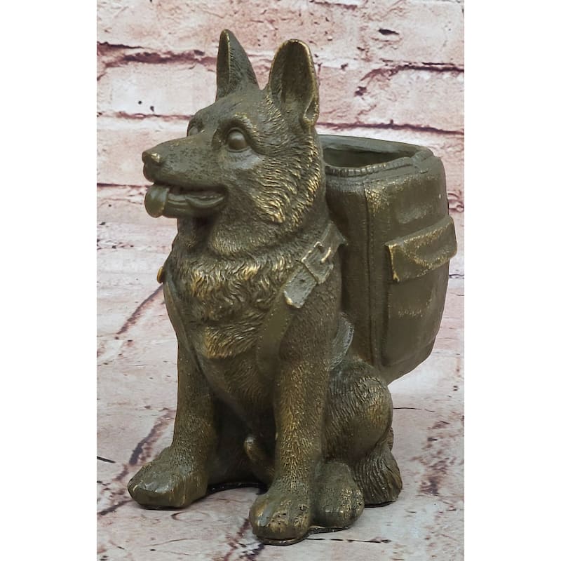 German Shepherd With Backpack Bronze Sculpture - Working Dog Canine Art