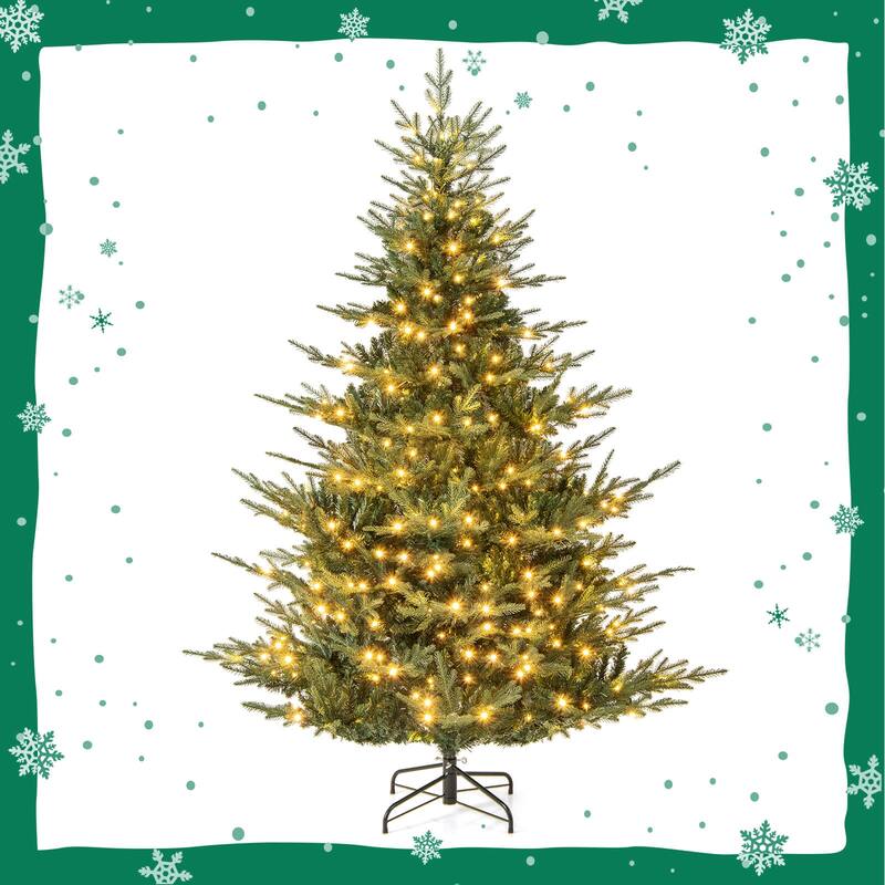 Costway 6/7 FT Artificial Christmas Tree with 830 Branch Tips 260 LED - See Details - Green