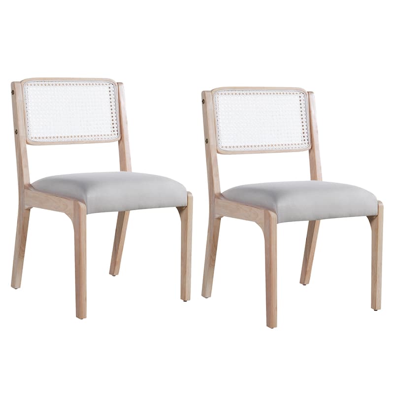 Wood Dining Chairs Set of 2, Accent Chairs with Solid Wood Legs and Padded Seat, Modern Linen Dining Chairs Side Chairs