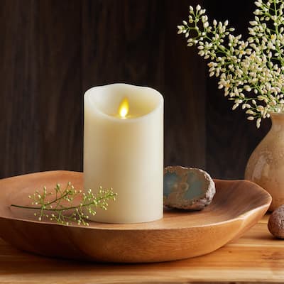 LUMINARA - Ivory Flameless Candle Pillar - Scallop Top Unscented - 3.5" x 5.3" - 3.5" x 5.3"