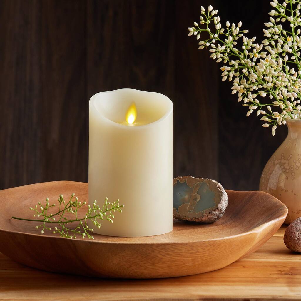 LUMINARA - Ivory Flameless Candle Pillar - Scallop Top Unscented - 3.5" x 5.3" - 3.5" x 5.3"
