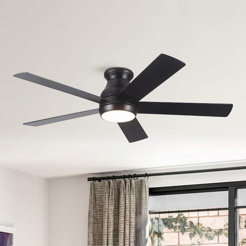 52"Low Profile Ceiling Fan with Lights Remote Control for Patio Living Room,Bedroom,Office,Indoor Outdoor - Antique Black