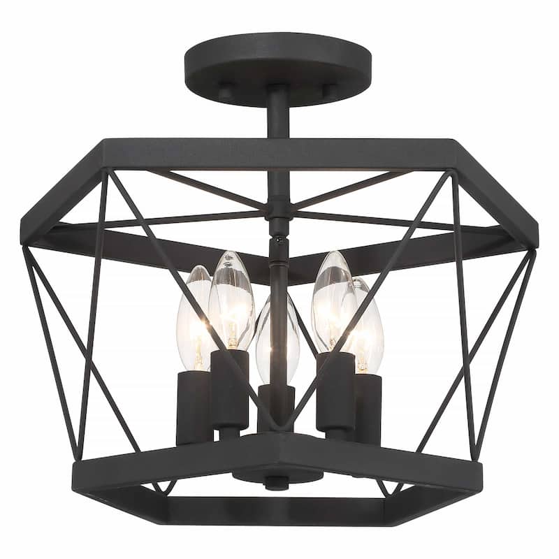 Kiro 5-light Farmhouse Geometric Drum Semi-flush Mount Ceiling Light - 15 inches - Aged Zinc