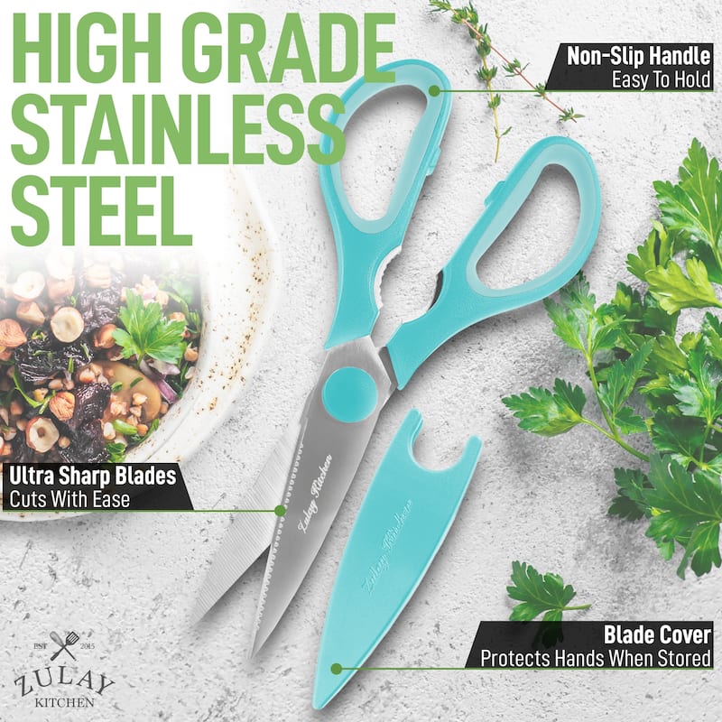 Zulay Kitchen Ultra Sharp Stainless Steel Kitchen Shears With Protective Cover