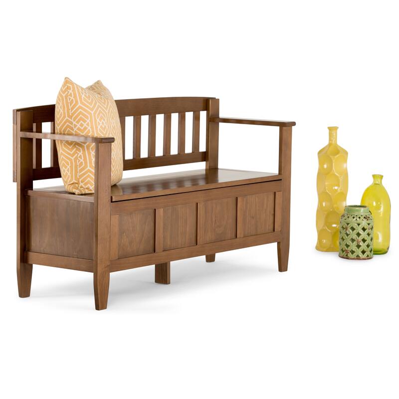WYNDENHALL Riverside SOLID WOOD 48 inch Wide Contemporary Entryway Storage Bench - 20 inch wide - Medium Saddle Brown