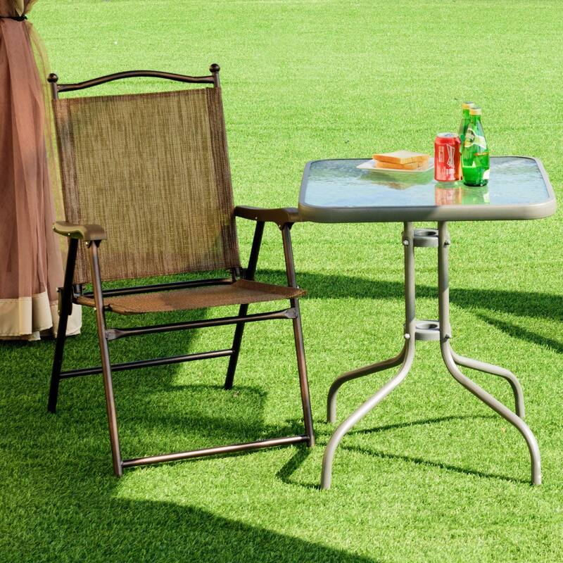 Costway Set of 2 Patio Folding Sling Back Chairs Camping Deck Garden - Set of 2