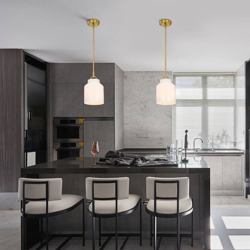 Magno Brass Pendant Light with Frosted Glass Lantern Shade - Brass-Frosted