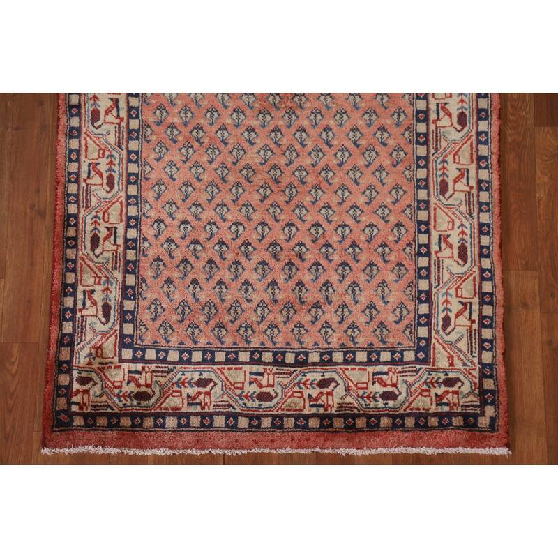 Hand Knotted Oriental 100% Wool Carpet Traditional All-Over Red Botemir Runner Rug - 10' 3'' X 3' 4''