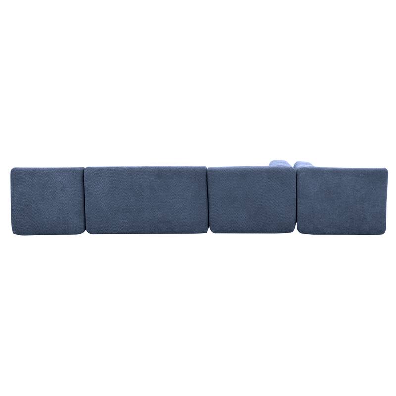 143.7" Polyester Upholstered Sectional Sofa, Two Chaise Lounges with Five Back Pillows