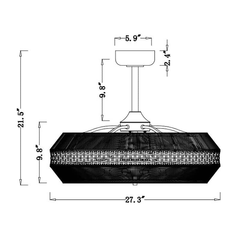 Kauman 27 Inch Towtone Rattan Fandelier 6 Light with Remote