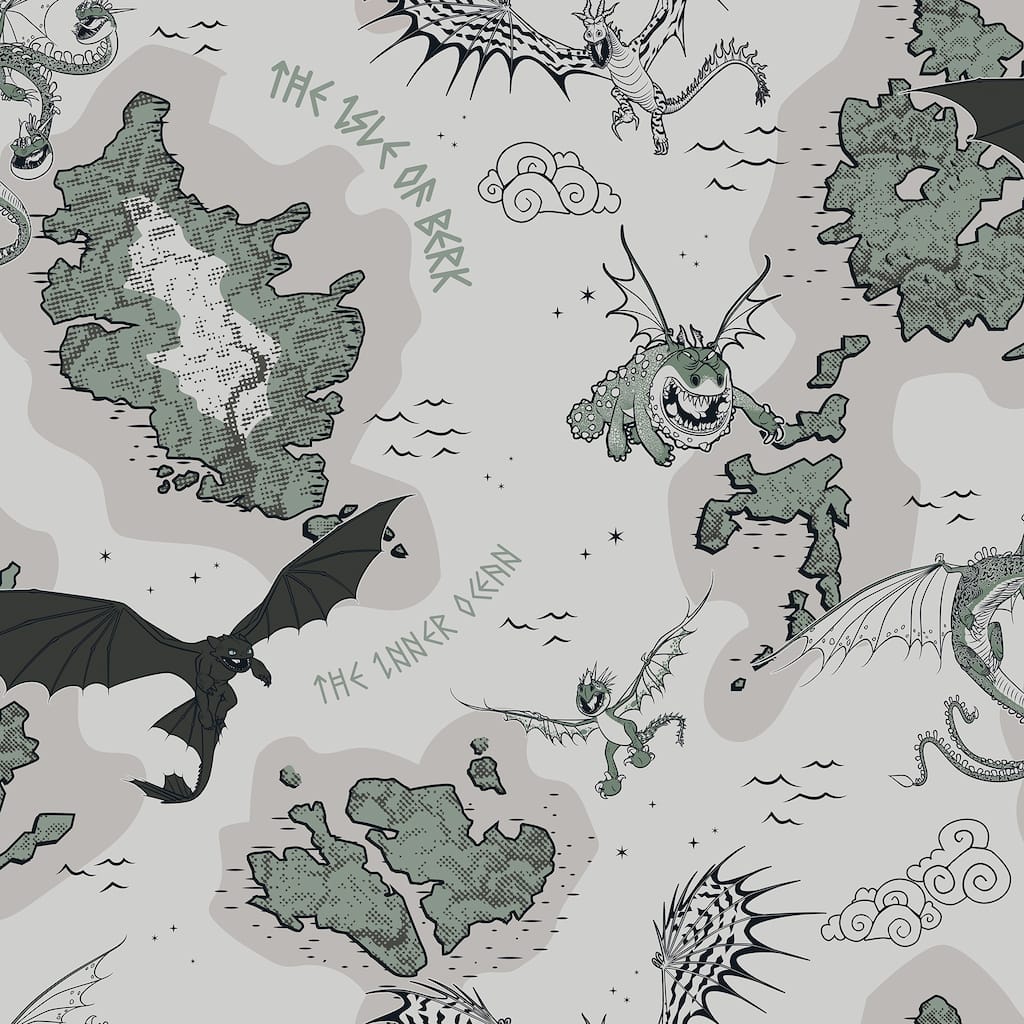 How to Train Your Dragon Isle of Berk Grey Peel and Stick Wallpaper