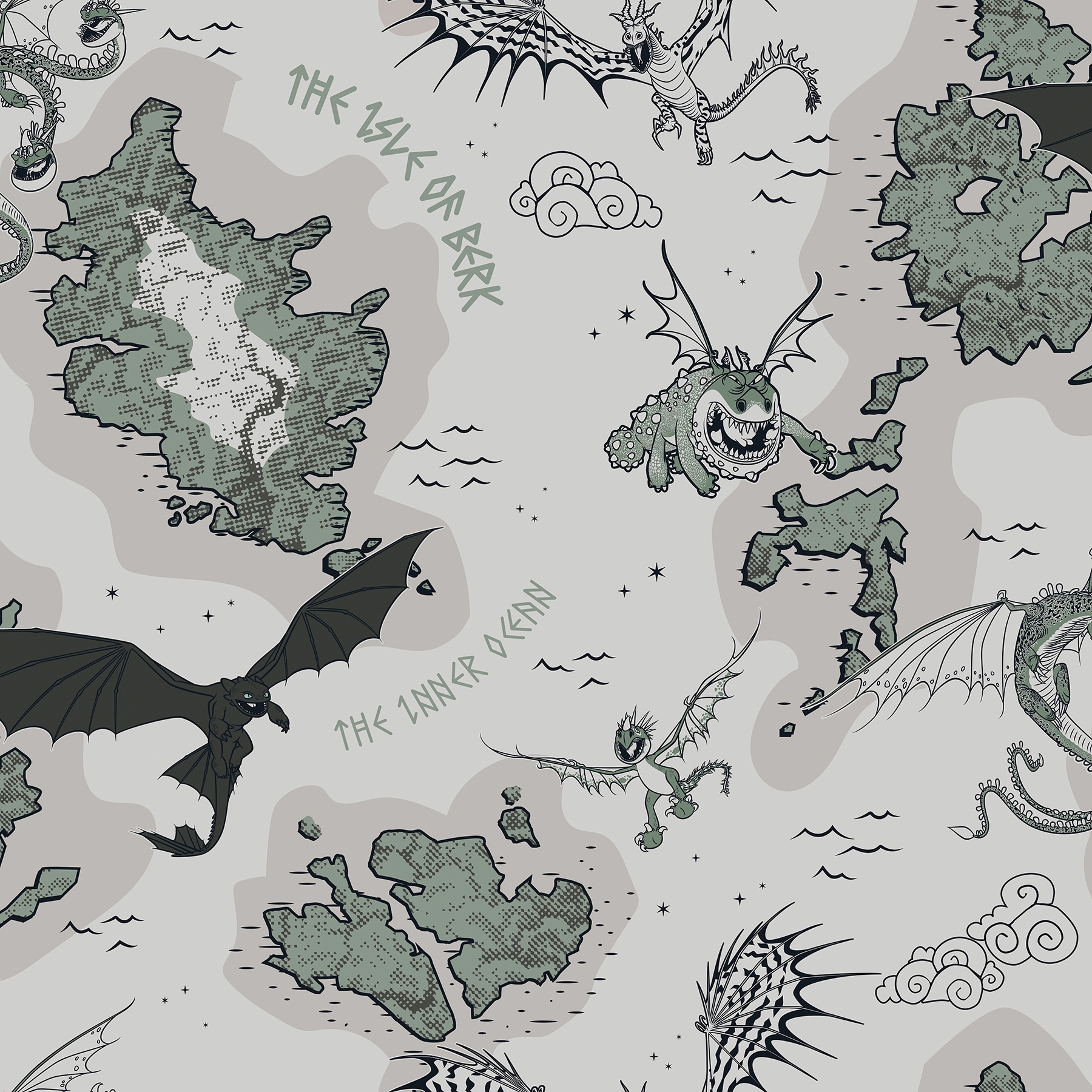 How to Train Your Dragon Isle of Berk Grey Peel and Stick Wallpaper