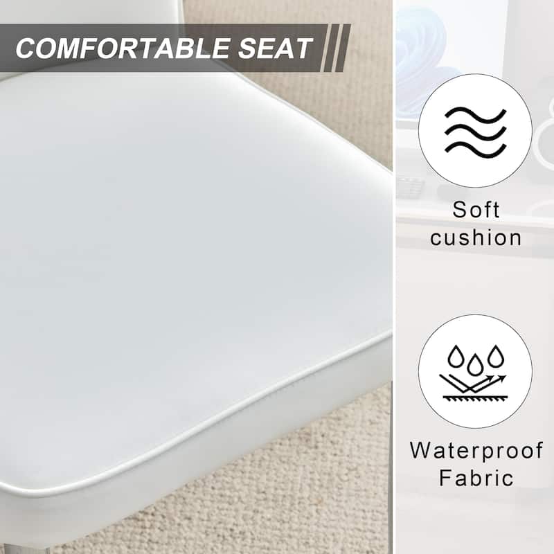 Leather Padded Chair White Side Chair Office Chair Dressing Chair Dining Chair Set of 4 with Metal Legs