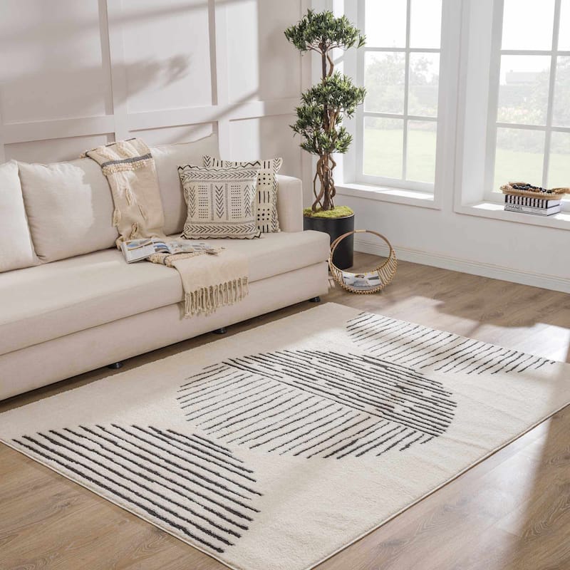 Hauteloom Mahsa Hallway, Kitchen Runner Rug - Cream, Black - 2'8" x 7'3" - 8'10" x 12' - Cream, Black / Mahsa