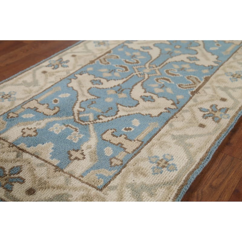 Light Blue Transitional Oushak Indian Runner Rug Handmade Wool Carpet - 2'5"x 7'9"