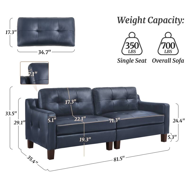 Genuine Leather Sofa Tufted Sectional Couch with Removable Cushions